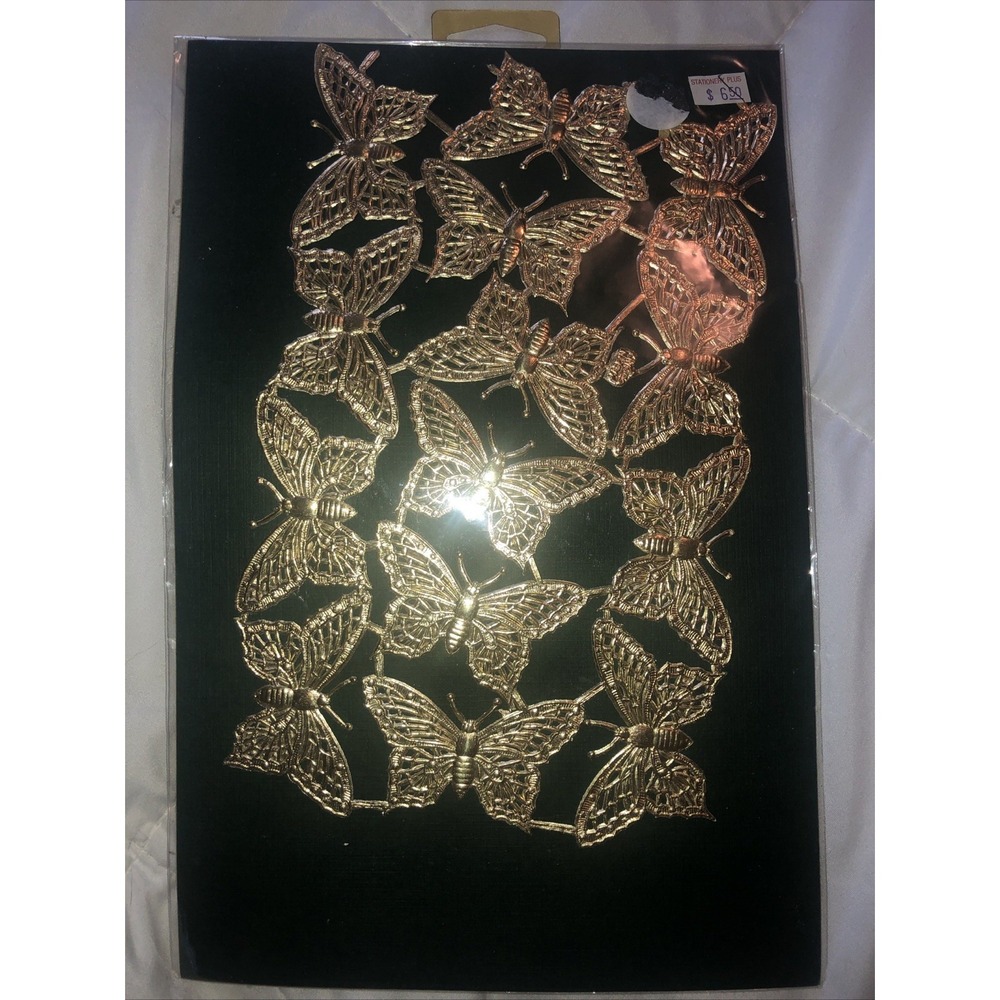 Vintage Gold Foil Butterflies 14 Pc Sheet Scrapbooking Craft Card Making